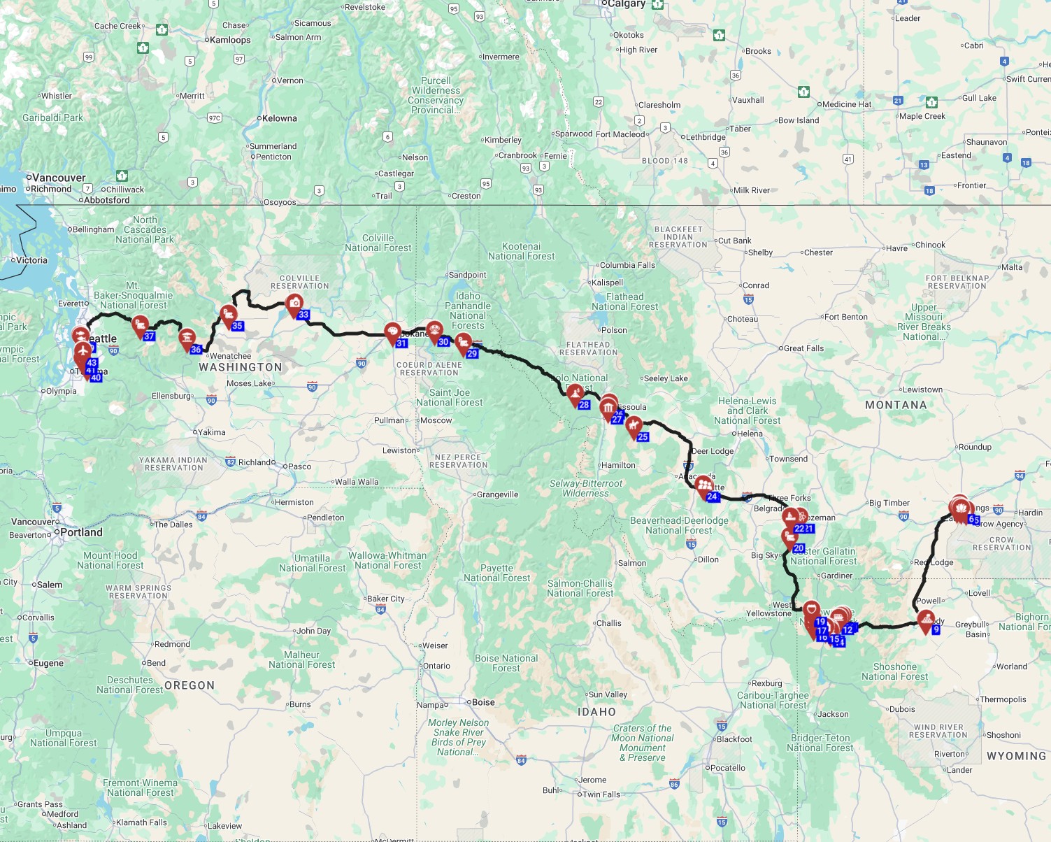 Map for Billings to Seattle - Thermals  Timberlines A Campervan Journey to the Pacific Northwest
